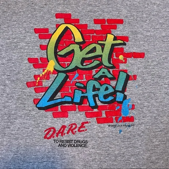 VTG 90's 1999 DARE D.A.R.E Get a Life Men's Size Medium Gray T-Shirt Houston PD - Picture 3 of 6